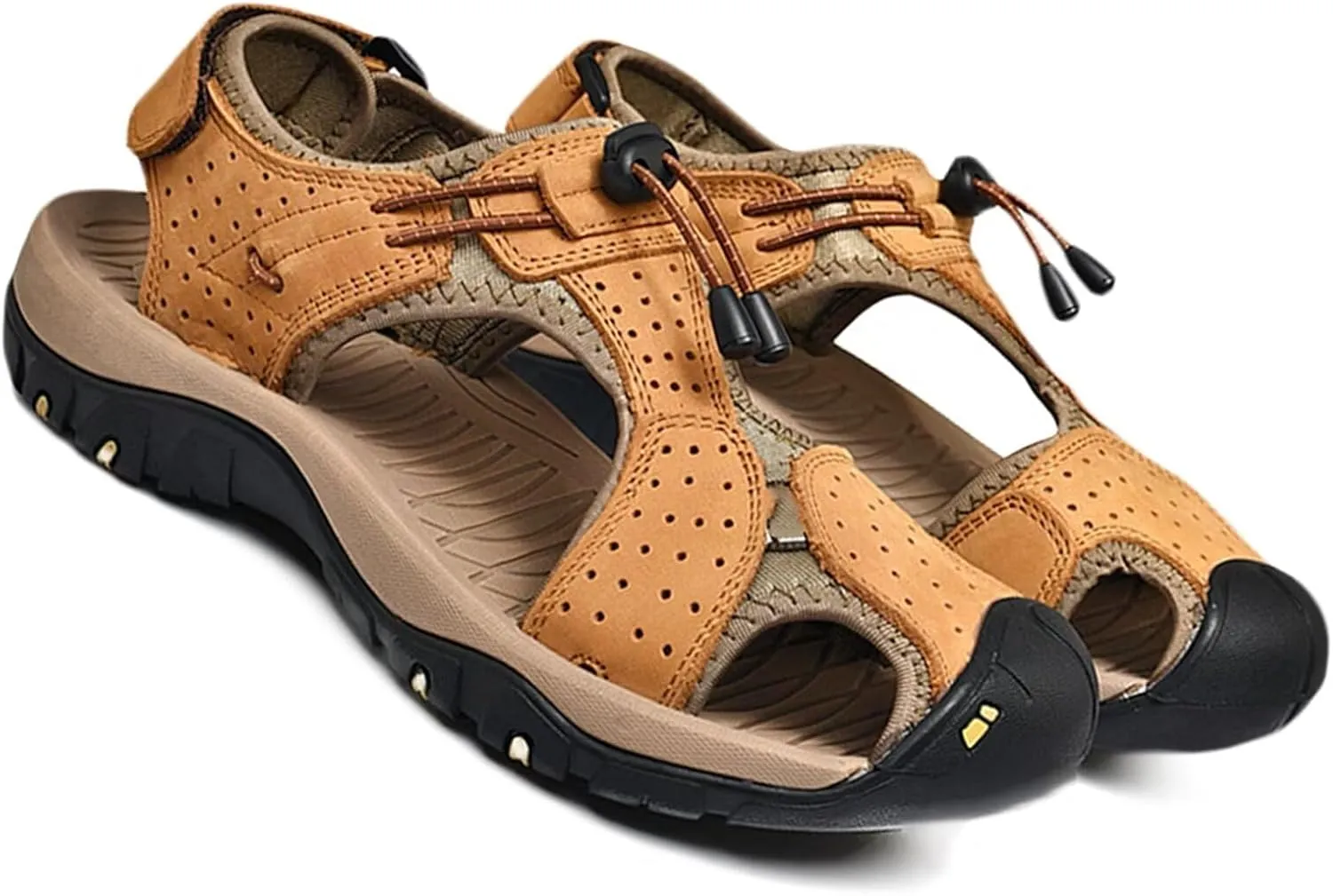 Men's Sports Hiking Sandals Adjustable Casual Athletic Fisherman Beach Sandals Summer Leather Closed Toe Sandals