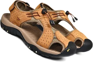 Men's Sports Hiking Sandals Adjustable Casual Athletic Fisherman Beach Sandals Summer Leather Closed Toe Sandals
