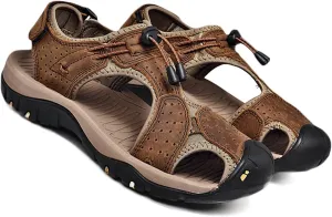 Men's Sports Hiking Sandals Adjustable Casual Athletic Fisherman Beach Sandals Summer Leather Closed Toe Sandals