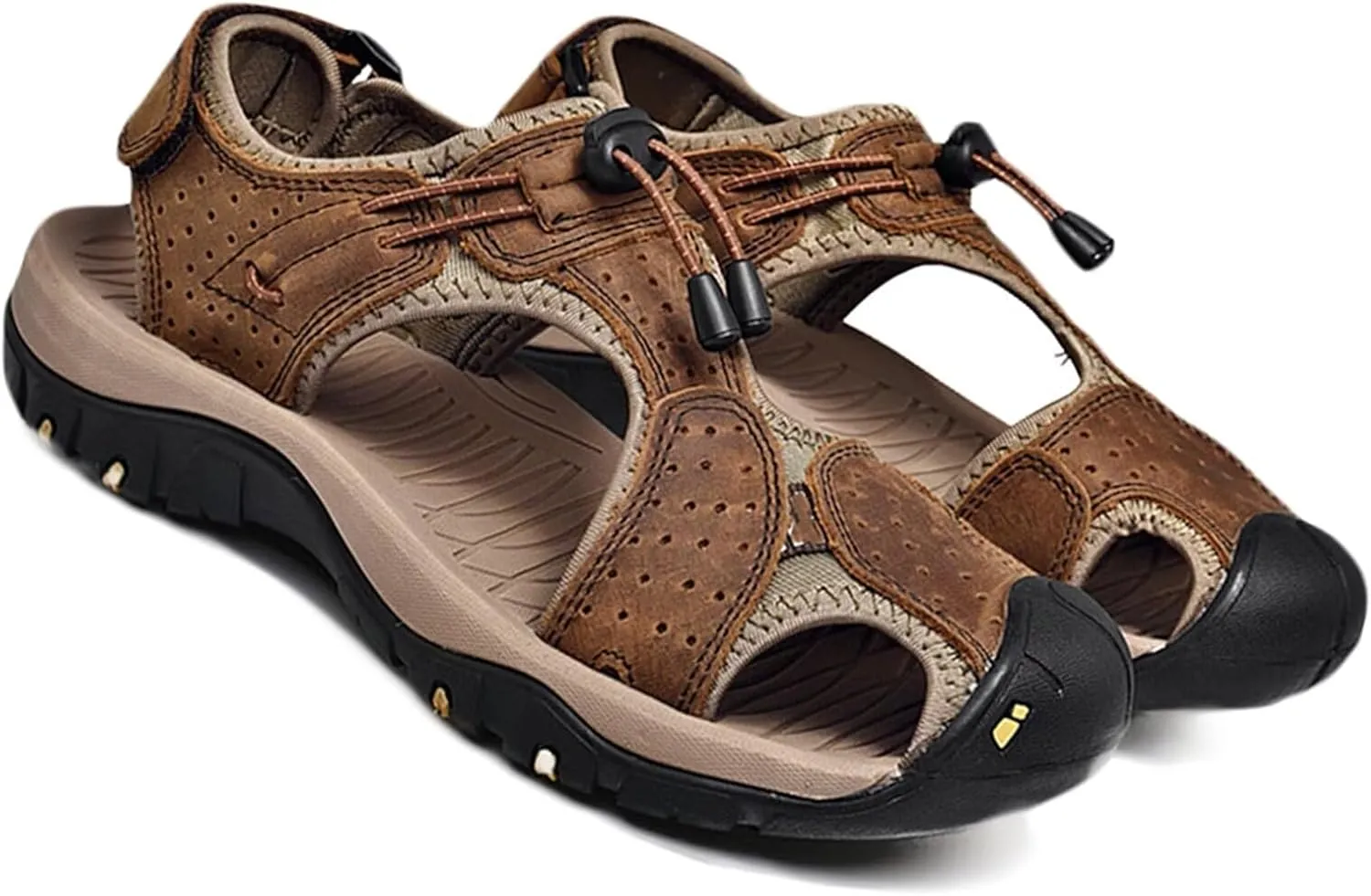 Men's Sports Hiking Sandals Adjustable Casual Athletic Fisherman Beach Sandals Summer Leather Closed Toe Sandals