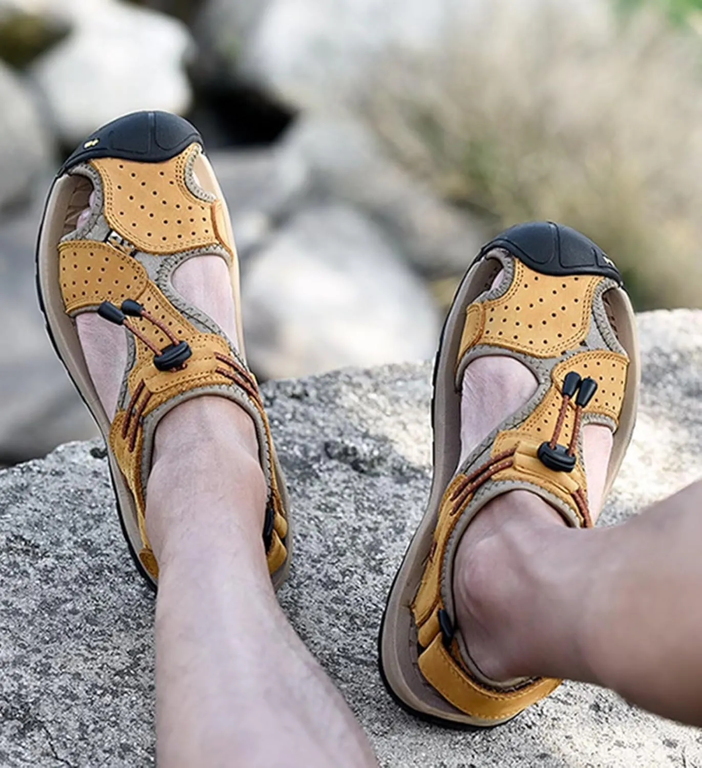 Men's Sports Hiking Sandals Adjustable Casual Athletic Fisherman Beach Sandals Summer Leather Closed Toe Sandals