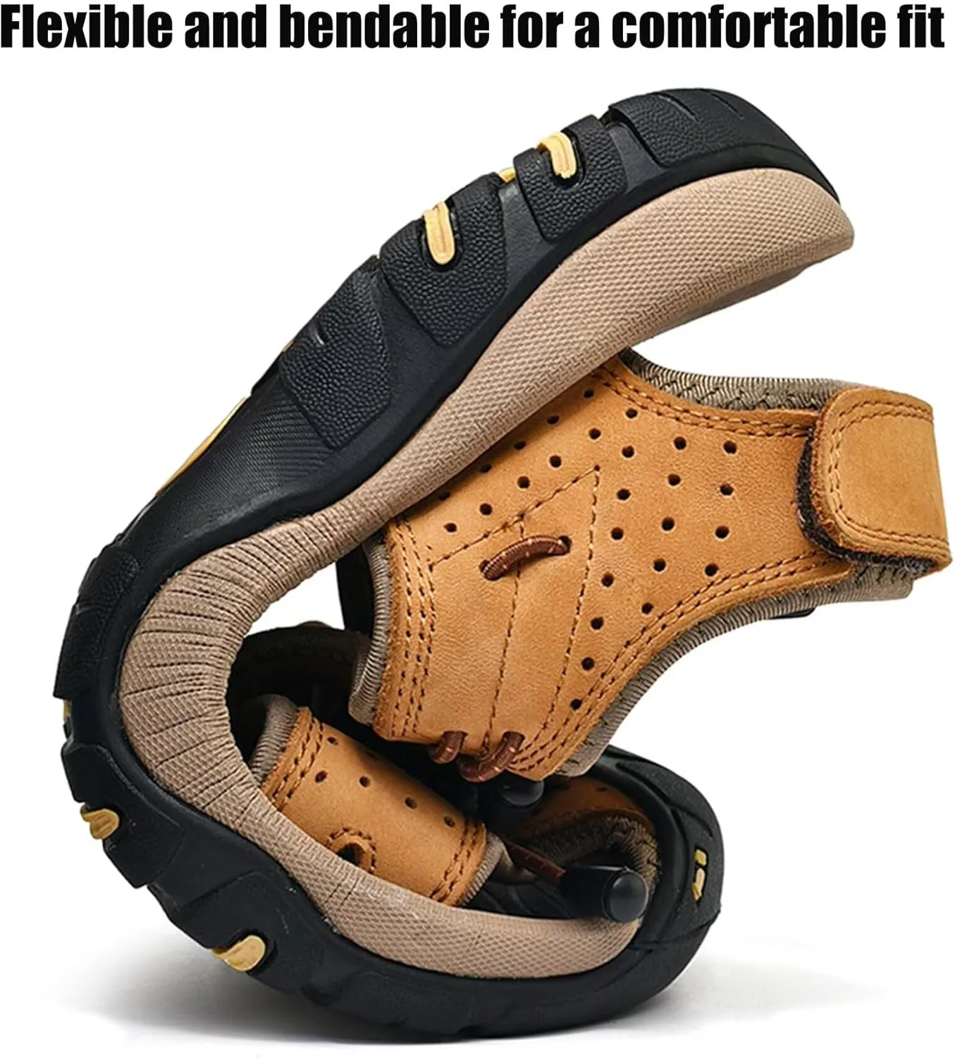 Men's Sports Hiking Sandals Adjustable Casual Athletic Fisherman Beach Sandals Summer Leather Closed Toe Sandals