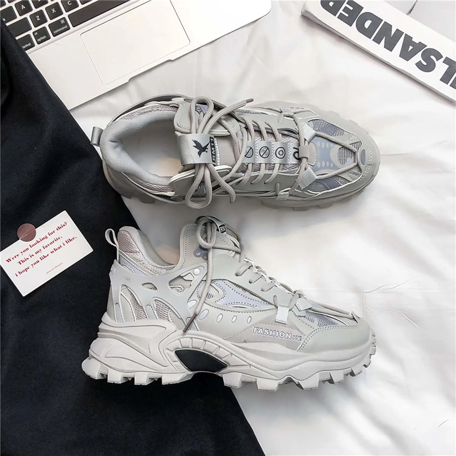 Men's Thick Bottom Sneakers Fashion Lace Up High Top Casual Shoes Comfortable Walking Jogging Tennis Shoes Outdoor Non-Slip Training Running Shoes