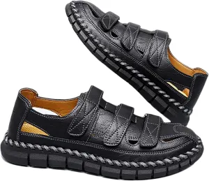 Men's Walking Sandals Beach Sandals Leather Closed Toe Summer Shoes for Trekking Hiking Outdoor Sports Comfortable Sandals