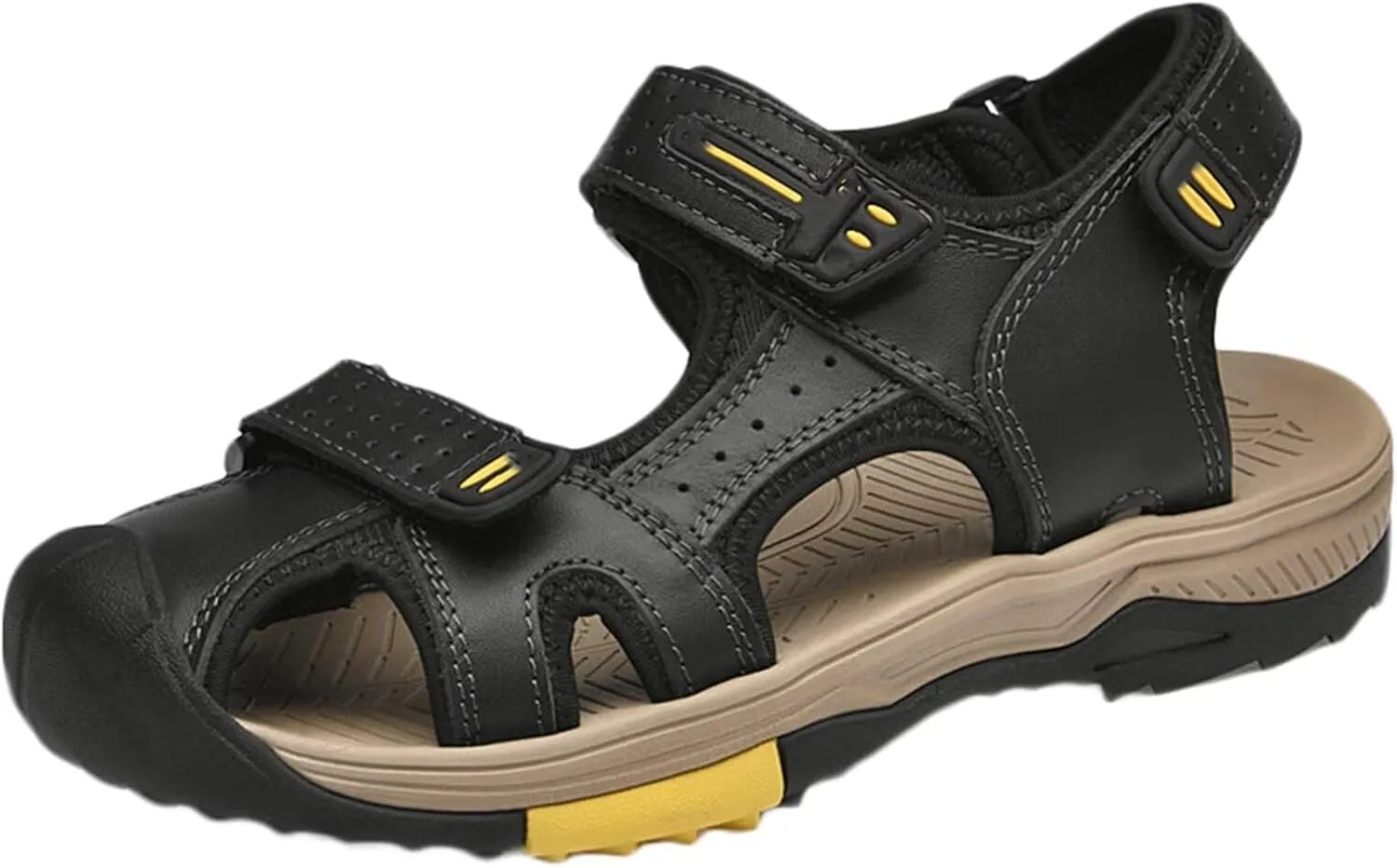 Mens Walking Sandals Outdoor Hiking Sandals Beach Sandals Trekking Shoes Closed-Toe Casual Leather Sandals