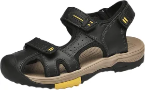 Mens Walking Sandals Outdoor Hiking Sandals Beach Sandals Trekking Shoes Closed-Toe Casual Leather Sandals