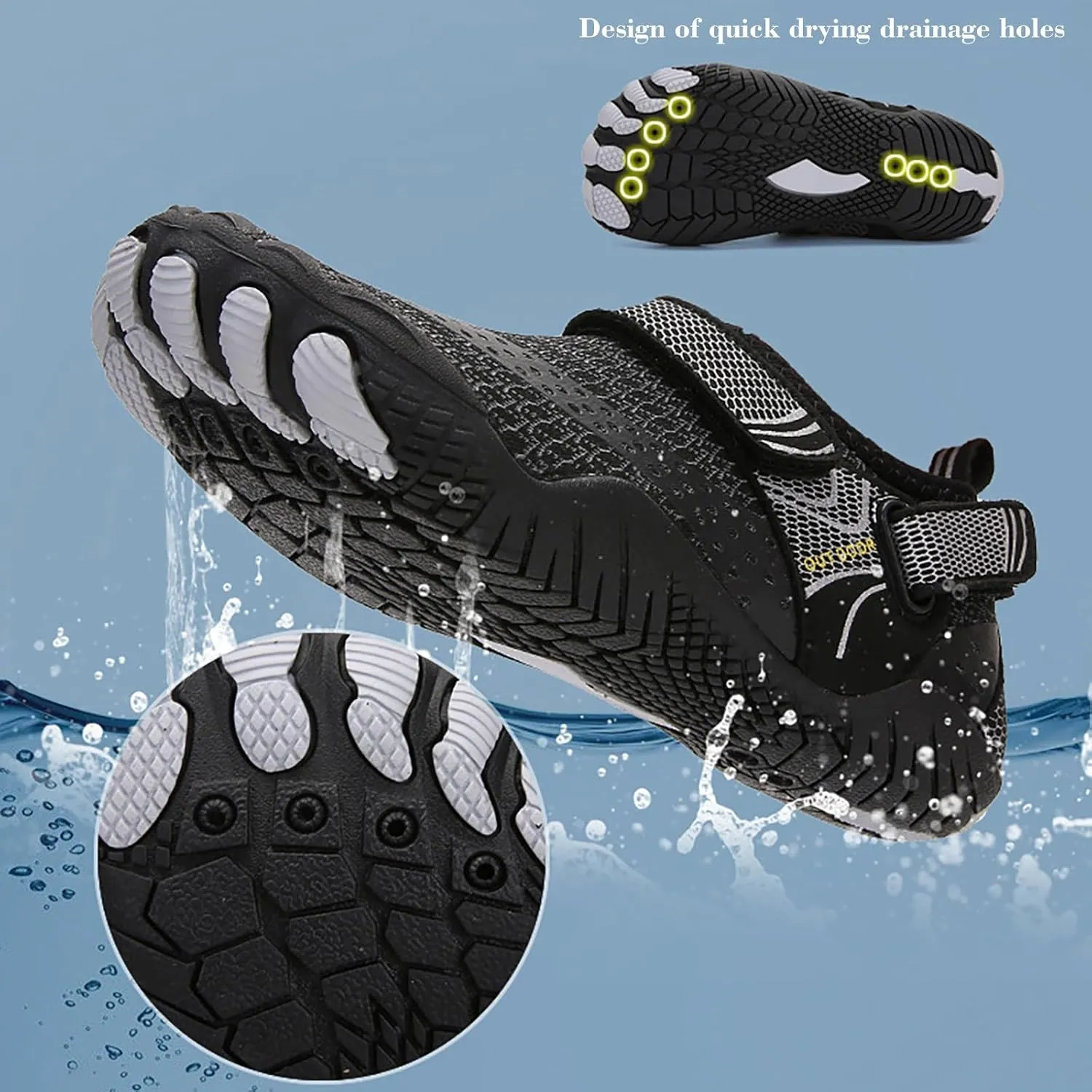 Mens Water Shoes Wide Width Non Slip Athletic Footwear Wide Toe Water Shoes Barefoot