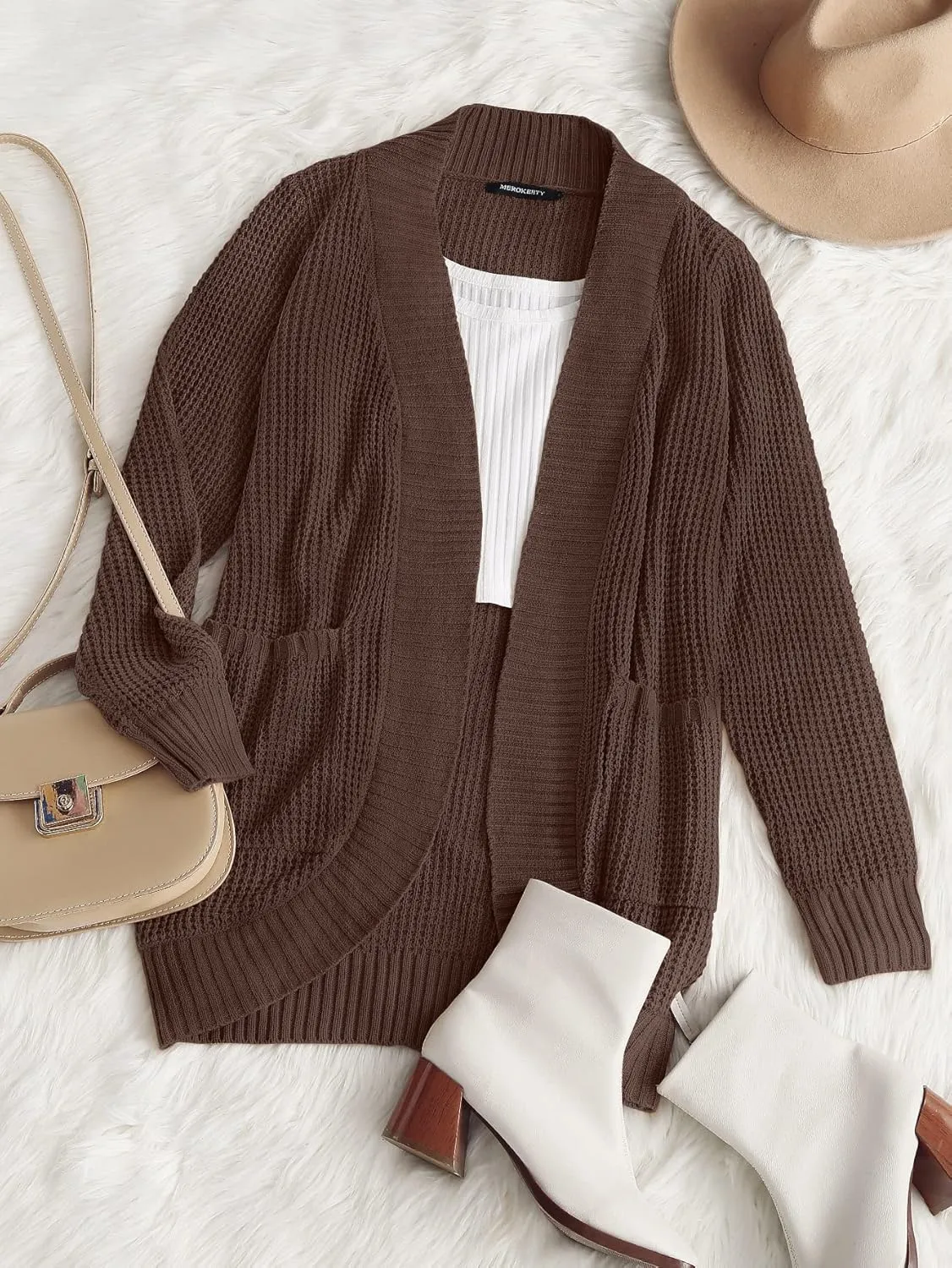 MEROKEETY Womens Long Sleeve Open Front Cardigans Chunky Knit Draped Sweaters Outwear