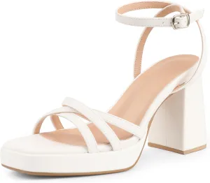 MERUMOTE Women's Summer Block Chunky Heels Classic Square Open Toe Sandals Ankle Strap Shoes For Wedding Party