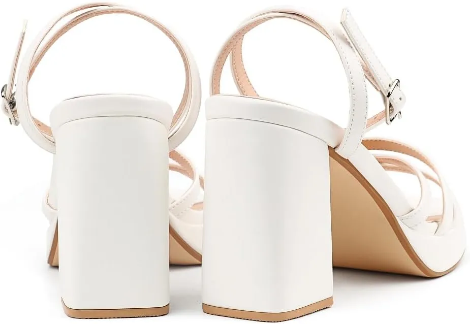 MERUMOTE Women's Summer Block Chunky Heels Classic Square Open Toe Sandals Ankle Strap Shoes For Wedding Party