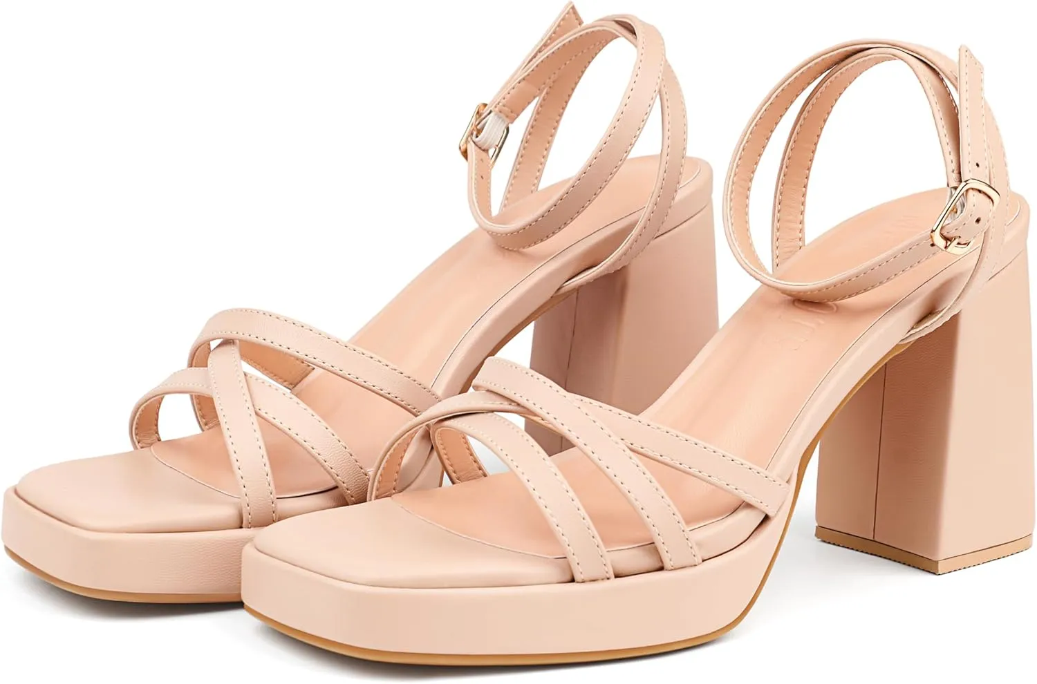 MERUMOTE Women's Summer Block Chunky Heels Classic Square Open Toe Sandals Ankle Strap Shoes For Wedding Party
