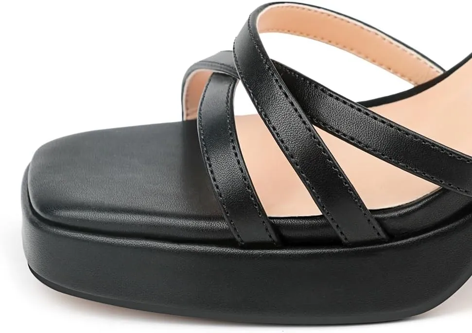 MERUMOTE Women's Summer Block Chunky Heels Classic Square Open Toe Sandals Ankle Strap Shoes For Wedding Party