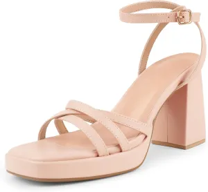 MERUMOTE Women's Summer Block Chunky Heels Classic Square Open Toe Sandals Ankle Strap Shoes For Wedding Party