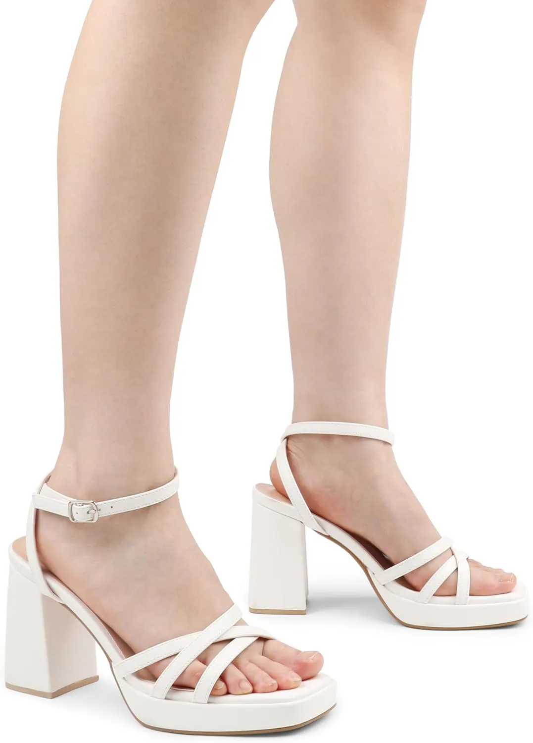 MERUMOTE Women's Summer Block Chunky Heels Classic Square Open Toe Sandals Ankle Strap Shoes For Wedding Party