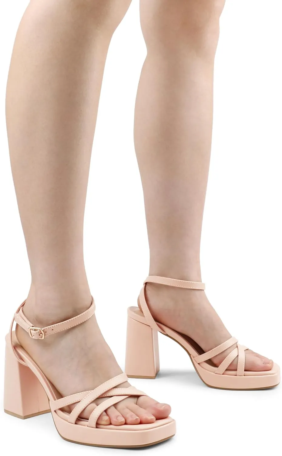 MERUMOTE Women's Summer Block Chunky Heels Classic Square Open Toe Sandals Ankle Strap Shoes For Wedding Party
