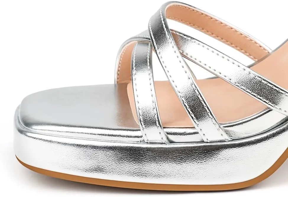 MERUMOTE Women's Summer Block Chunky Heels Classic Square Open Toe Sandals Ankle Strap Shoes For Wedding Party