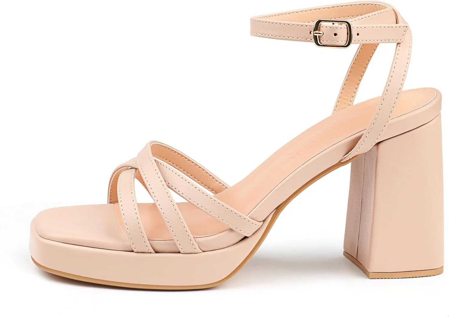 MERUMOTE Women's Summer Block Chunky Heels Classic Square Open Toe Sandals Ankle Strap Shoes For Wedding Party