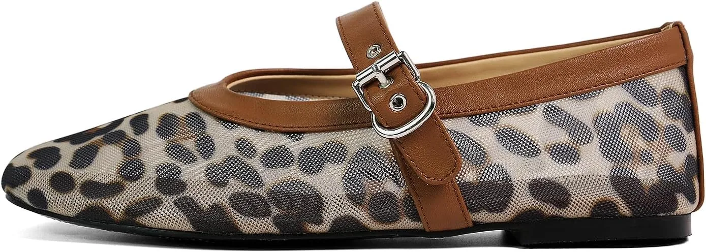 Mesh Ballet Flats for Women Round Toe Buckle Strap Comfy Casua Office Ballerina Mary Jane Flats Shoes