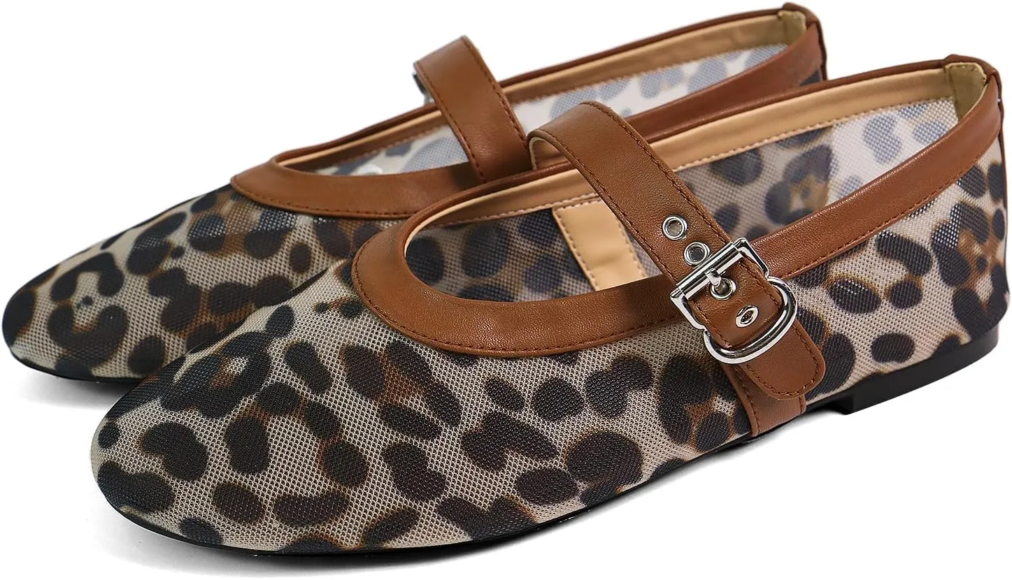 Mesh Ballet Flats for Women Round Toe Buckle Strap Comfy Casua Office Ballerina Mary Jane Flats Shoes