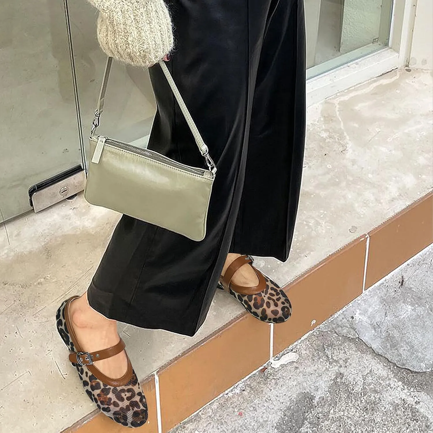 Mesh Ballet Flats for Women Round Toe Buckle Strap Comfy Casua Office Ballerina Mary Jane Flats Shoes