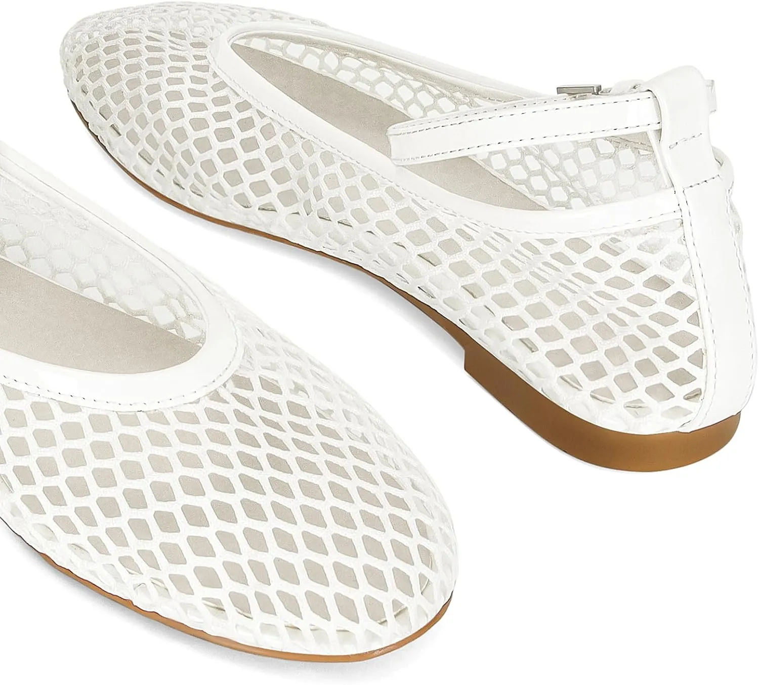 Mesh Ballet Flats for Women Round Toe Buckle Strap Fishnet Mary Jane Flats Comfy Casual Office Womens Summer Flats Shoes