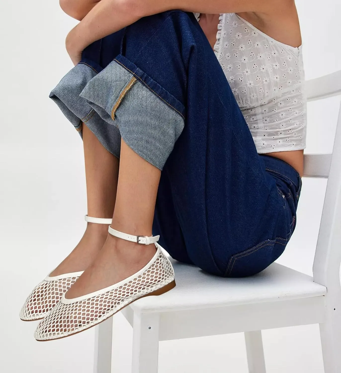 Mesh Ballet Flats for Women Round Toe Buckle Strap Fishnet Mary Jane Flats Comfy Casual Office Womens Summer Flats Shoes