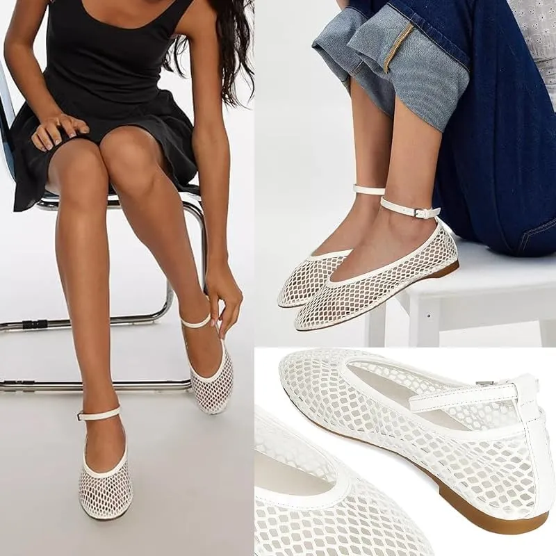 Mesh Ballet Flats For Women Round Toe Flats Breathable Mesh Ballerina Flats Casual Mesh Shoes Womens Office Comfortable Fishnet Flats,Slip On Sandals