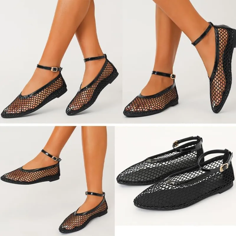 Mesh Ballet Flats For Women Round Toe Flats Breathable Mesh Ballerina Flats Casual Mesh Shoes Womens Office Comfortable Fishnet Flats,Slip On Sandals