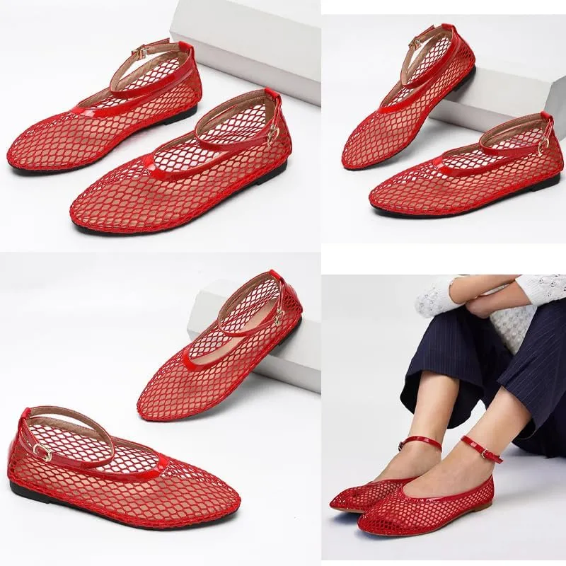 Mesh Ballet Flats For Women Round Toe Flats Breathable Mesh Ballerina Flats Casual Mesh Shoes Womens Office Comfortable Fishnet Flats,Slip On Sandals