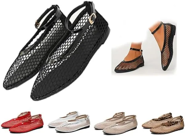 Mesh Ballet Flats For Women Round Toe Flats Breathable Mesh Ballerina Flats Casual Mesh Shoes Womens Office Comfortable Fishnet Flats,Slip On Sandals
