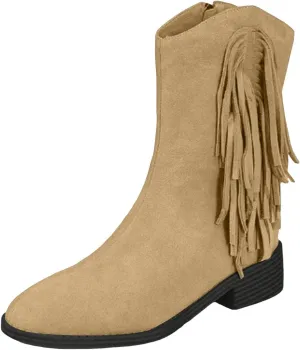 Mid Calf Boots for Women Ankle Boots for Women Fashion Women's Tassel Pointed Toe Side Zipper Chunky Heel Ankle Boots