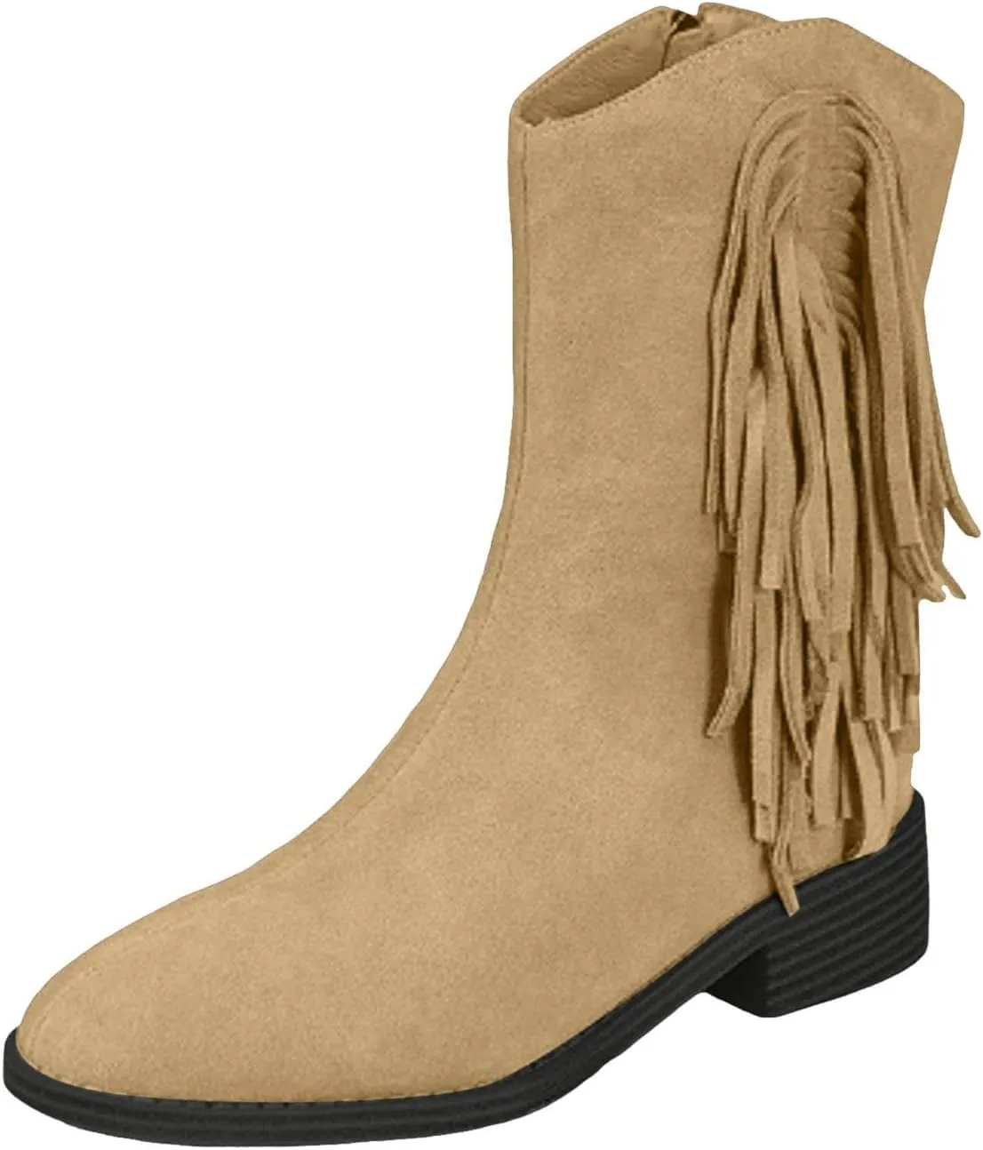 Mid Calf Boots for Women Ankle Boots for Women Fashion Women's Tassel Pointed Toe Side Zipper Chunky Heel Ankle Boots