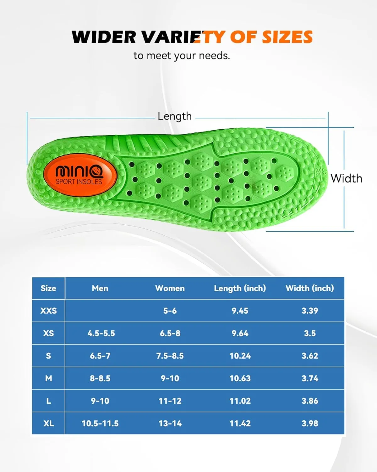 MINIQ Cloud Comfort Insoles for Men & Women - Ultra-Soft Shoe Soles with Memory Foam Cushioning, Arch Support Inserts with Gel Pad for Running, Walking & Boot Shoes