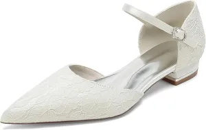 Minishion Dressy Flats for Women for Wedding Lace Pointed Toe Evening Formal Party Pumps Shoes BR274