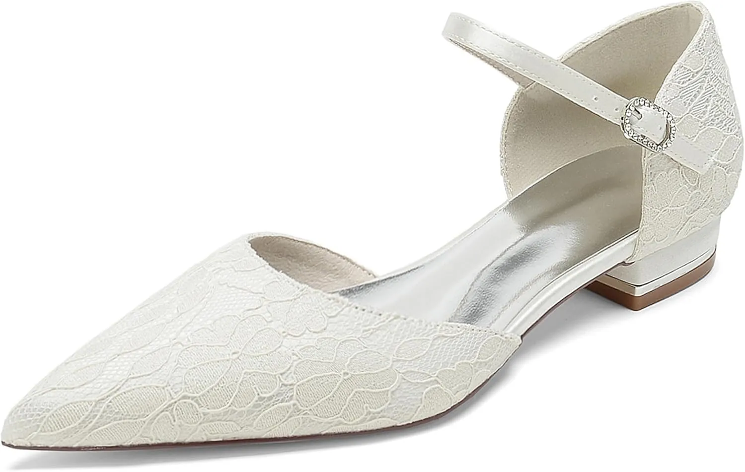 Minishion Dressy Flats for Women for Wedding Lace Pointed Toe Evening Formal Party Pumps Shoes BR274