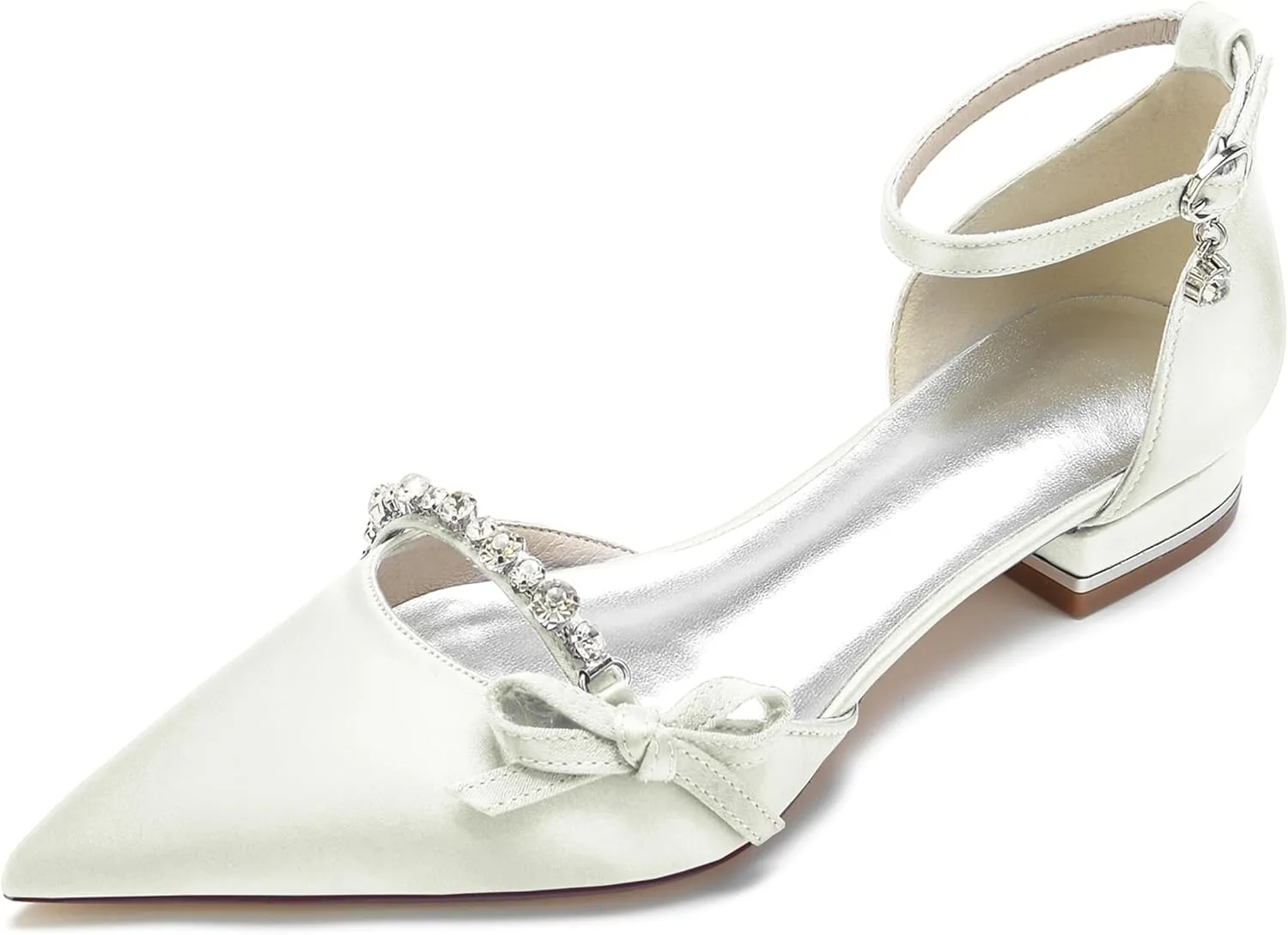 Minishion Elegant Dress Flats for Women Ankle Strap Almond Toe Wedding Evening Shoes with Knot BR163