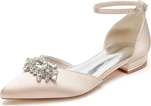 Minishion Wedding Shoes for Women Flats Almond Toe Formal Party Evening Pumps with Bows MS323