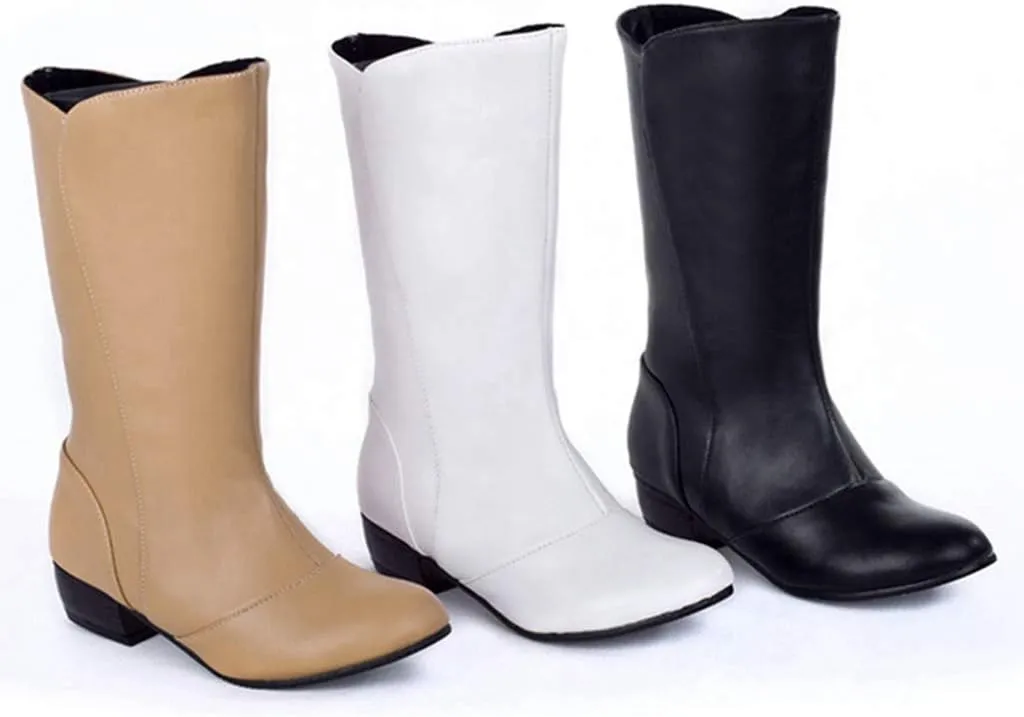 MIOKE Women's Winter Cowboy Mid Calf Boots Round Toe Slip-On Wide Width Comfy Stacked Low Heel Western Boots