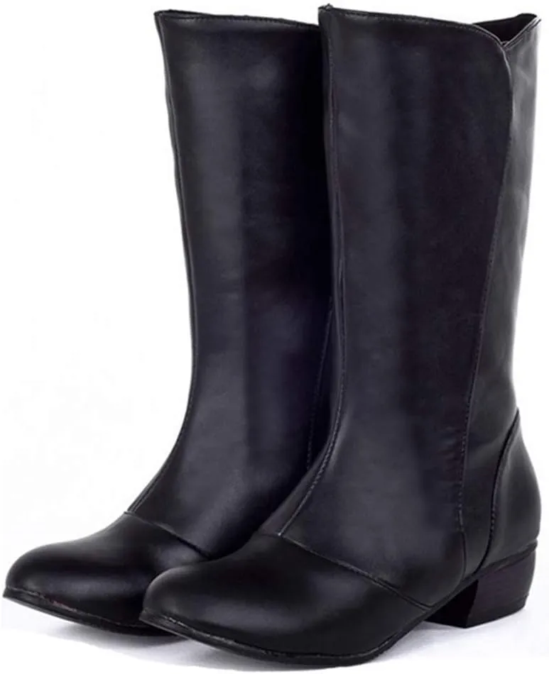 MIOKE Women's Winter Cowboy Mid Calf Boots Round Toe Slip-On Wide Width Comfy Stacked Low Heel Western Boots