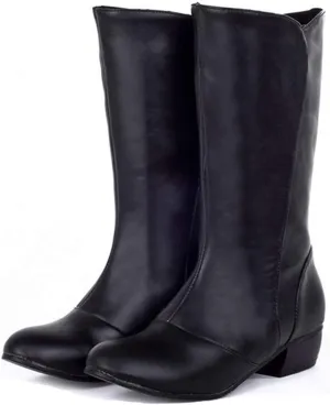 MIOKE Women's Winter Cowboy Mid Calf Boots Round Toe Slip-On Wide Width Comfy Stacked Low Heel Western Boots