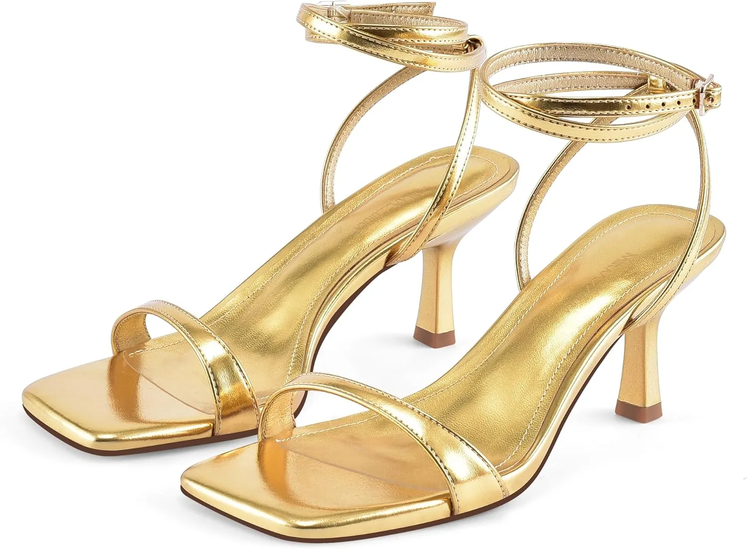 MIRAAZZURRA Heeled Sandals Square Open Toe Kitten Heels Strappy Ankle Strap Low Heel Sandals for Women Party Wedding Shoes