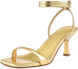 MIRAAZZURRA Heeled Sandals Square Open Toe Kitten Heels Strappy Ankle Strap Low Heel Sandals for Women Party Wedding Shoes