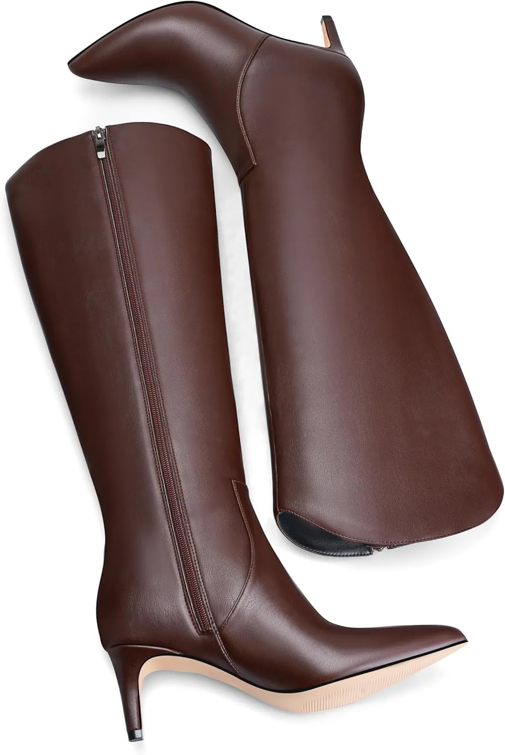 MIRAAZZURRA Kitten Heel Knee High Boots for Women Pointed Toe Low Heel Tall Boots Winter Fall Boots with Side Zipper for Office Casual