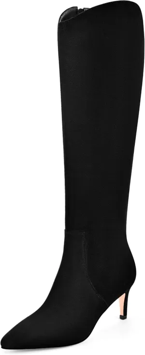 MIRAAZZURRA Kitten Heel Knee High Boots for Women Pointed Toe Low Heel Tall Boots Winter Fall Boots with Side Zipper for Office Casual