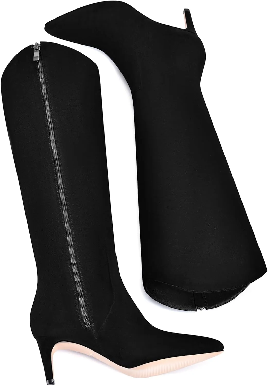 MIRAAZZURRA Kitten Heel Knee High Boots for Women Pointed Toe Low Heel Tall Boots Winter Fall Boots with Side Zipper for Office Casual