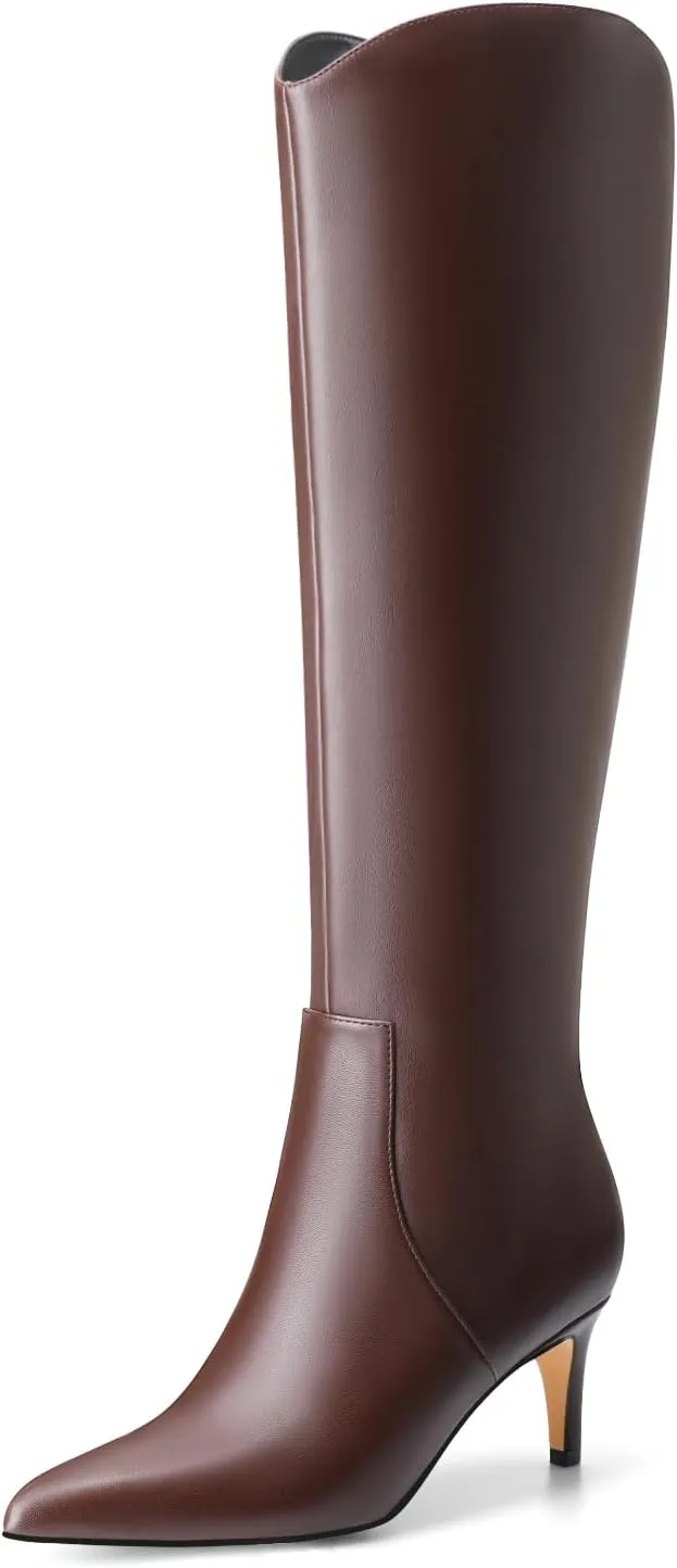 MIRAAZZURRA Kitten Heel Knee High Boots for Women Pointed Toe Low Heel Tall Boots Winter Fall Boots with Side Zipper for Office Casual
