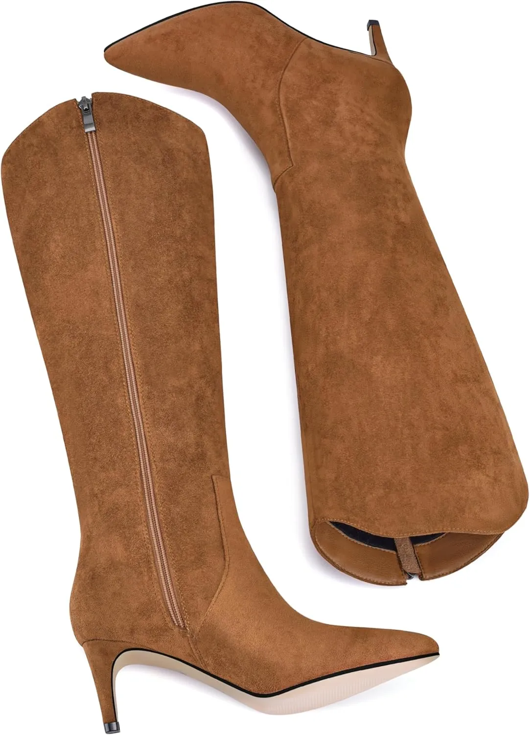 MIRAAZZURRA Kitten Heel Knee High Boots for Women Pointed Toe Low Heel Tall Boots Winter Fall Boots with Side Zipper for Office Casual