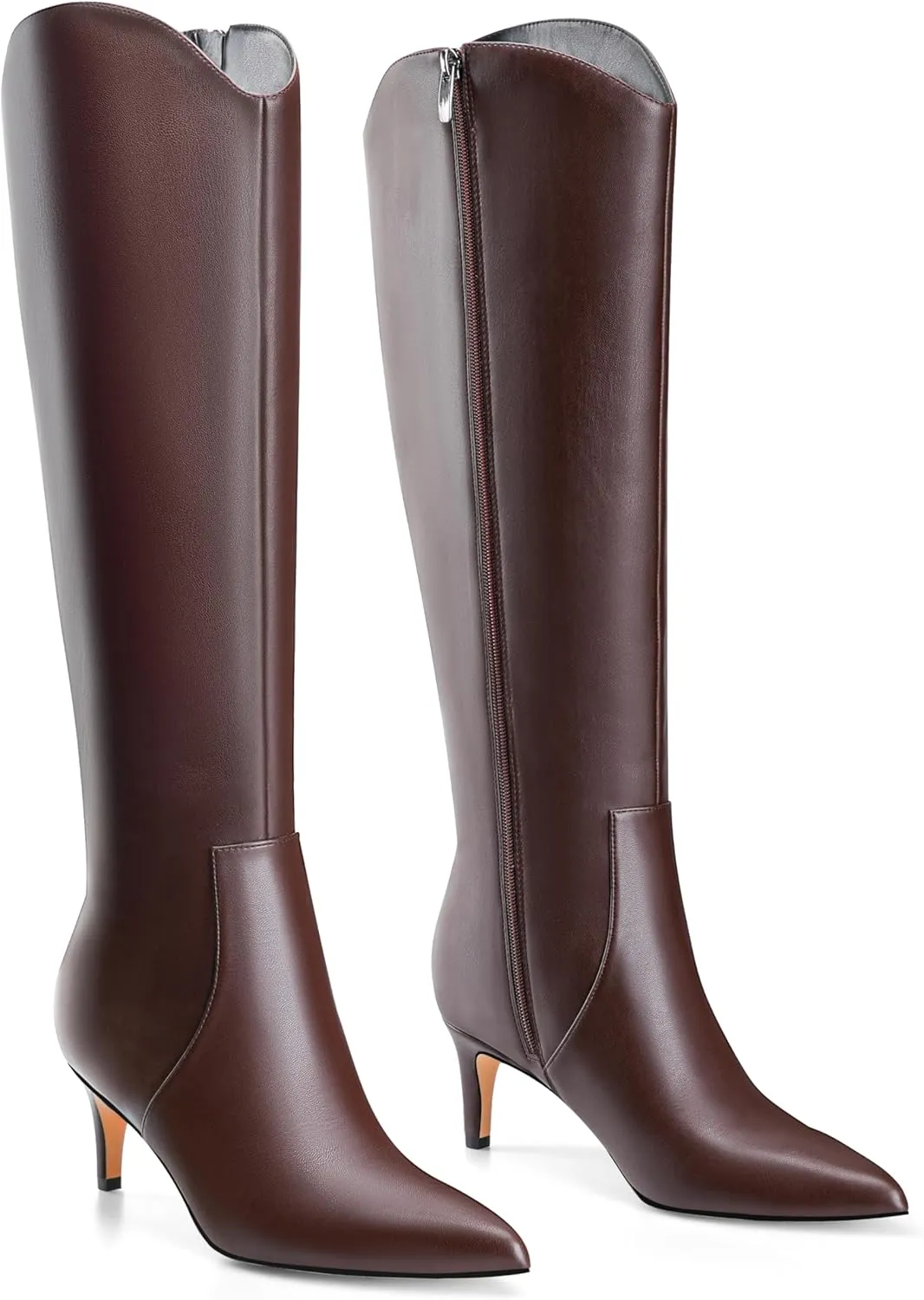 MIRAAZZURRA Kitten Heel Knee High Boots for Women Pointed Toe Low Heel Tall Boots Winter Fall Boots with Side Zipper for Office Casual