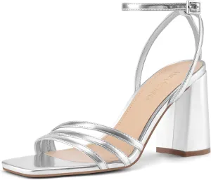 MIRAAZZURRA Womens Heeled Sandals, Square Open Toe Chunky Block Heels with Ankle Strap, for Women Daily Party Dress Comfortable Heels