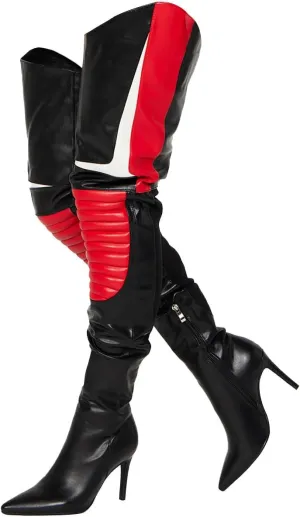 MissHeel Over-the-Knee Biker Boots High Heel Thigh High Boots